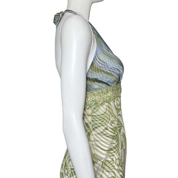 Vintage Y2K 100% Silk Funky Green Halter Dress Sequins. XS Fairy Grunge Festival - Picture 9 of 13